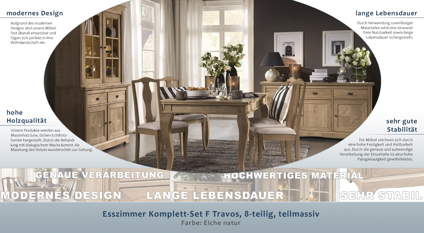 Esszimmer Komplett Set F Travos 8 Teilig Teilmassiv Farbe Eiche Natur