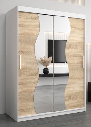 Schiebetürenschrank / Kleiderschrank matt Spiegel, mit 200 x Farbe: Abmessungen: 05 cm Weiß T) B 62 x x x ( H - 200 Robinyera
