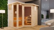 Sauna "Solveig" SET mit bronzierter Tür und Kranz - Farbe: Natur, Ofen BIO 9 kW - 264 x 198 x 212 cm (B x T x H)