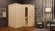 Sauna "Tjara 1" SET mit Energiespartür - Farbe: Natur, Ofen 9kW - 193 x 184 x 209 cm (B x T x H)