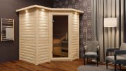 Sauna "Tjara 1" SET mit graphitfarbener Tür und Kranz - Farbe: Natur, Ofen 9kW - 221 x 198 x 212 cm (B x T x H)