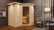 Sauna "Tjara 1" SET mit Klarglastür, Kranz & Ofen 9 kW - 221 x 198 x 212 cm (B x T x H)