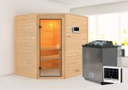 Sauna "Kirsa" SET AKTION mit bronzierter Tür & Ofen BIO 9 kW - 196 x 170 x 198 cm (B x T x H)