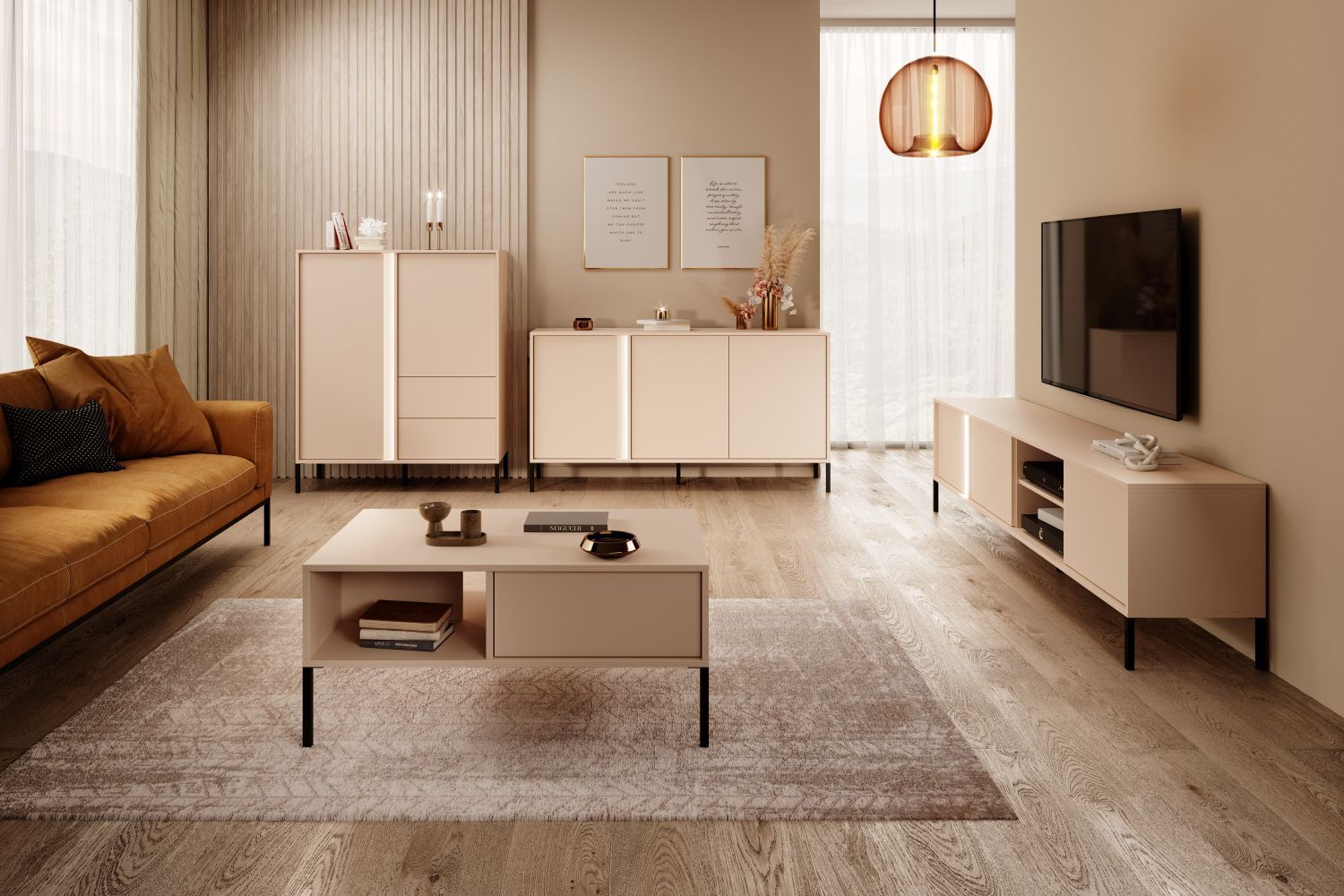 Wohnzimmer Komplett   Set B Zaghouan, 20 teilig, Farbe Beige