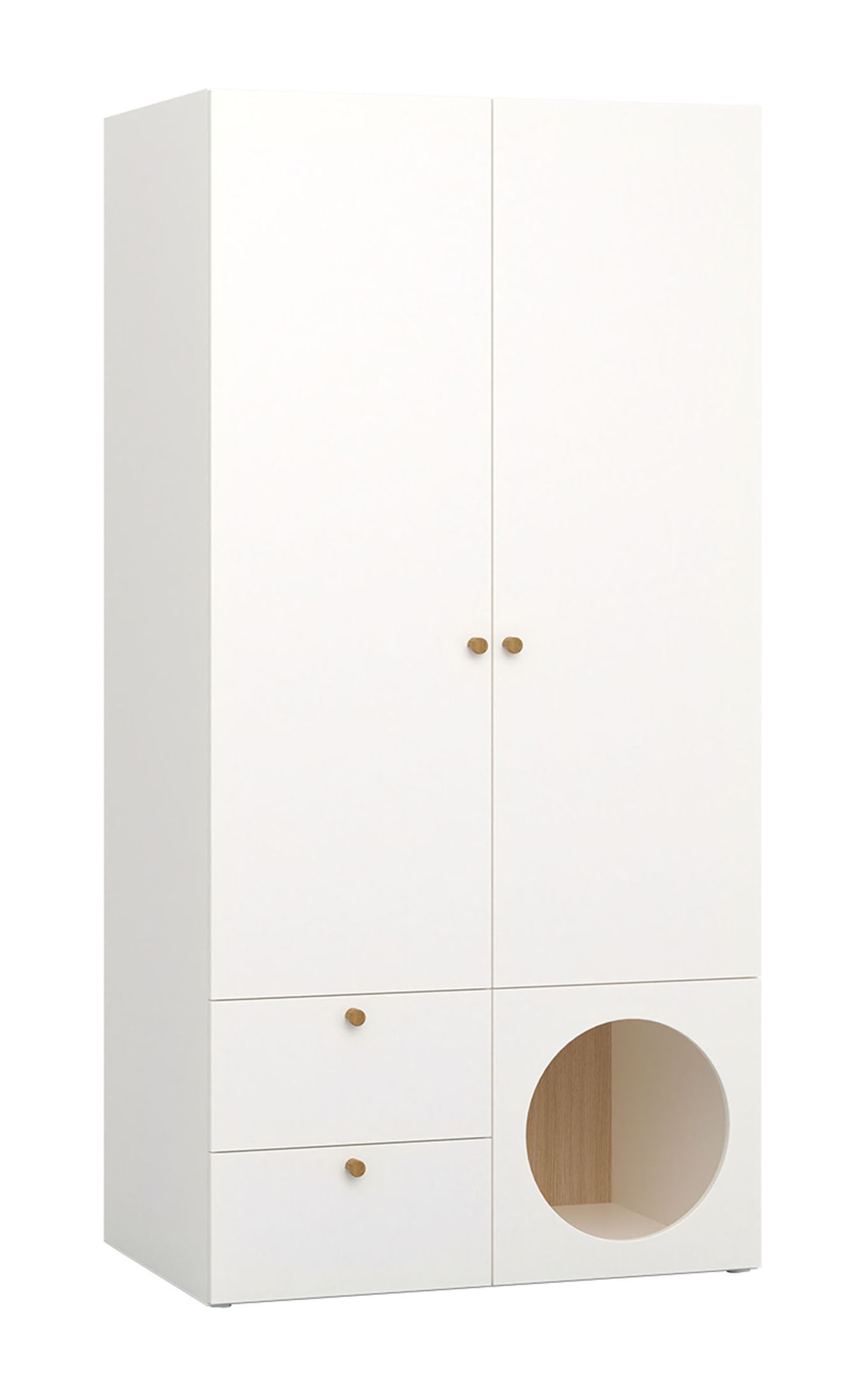 Drehtürenschrank / Kleiderschrank Aenna 22, mit integrierter LED-Beleuchtung mit Bewegungssensor, Farbe: Weiß / Eiche, Maße: 202,5 x 100,5 x 60 cm