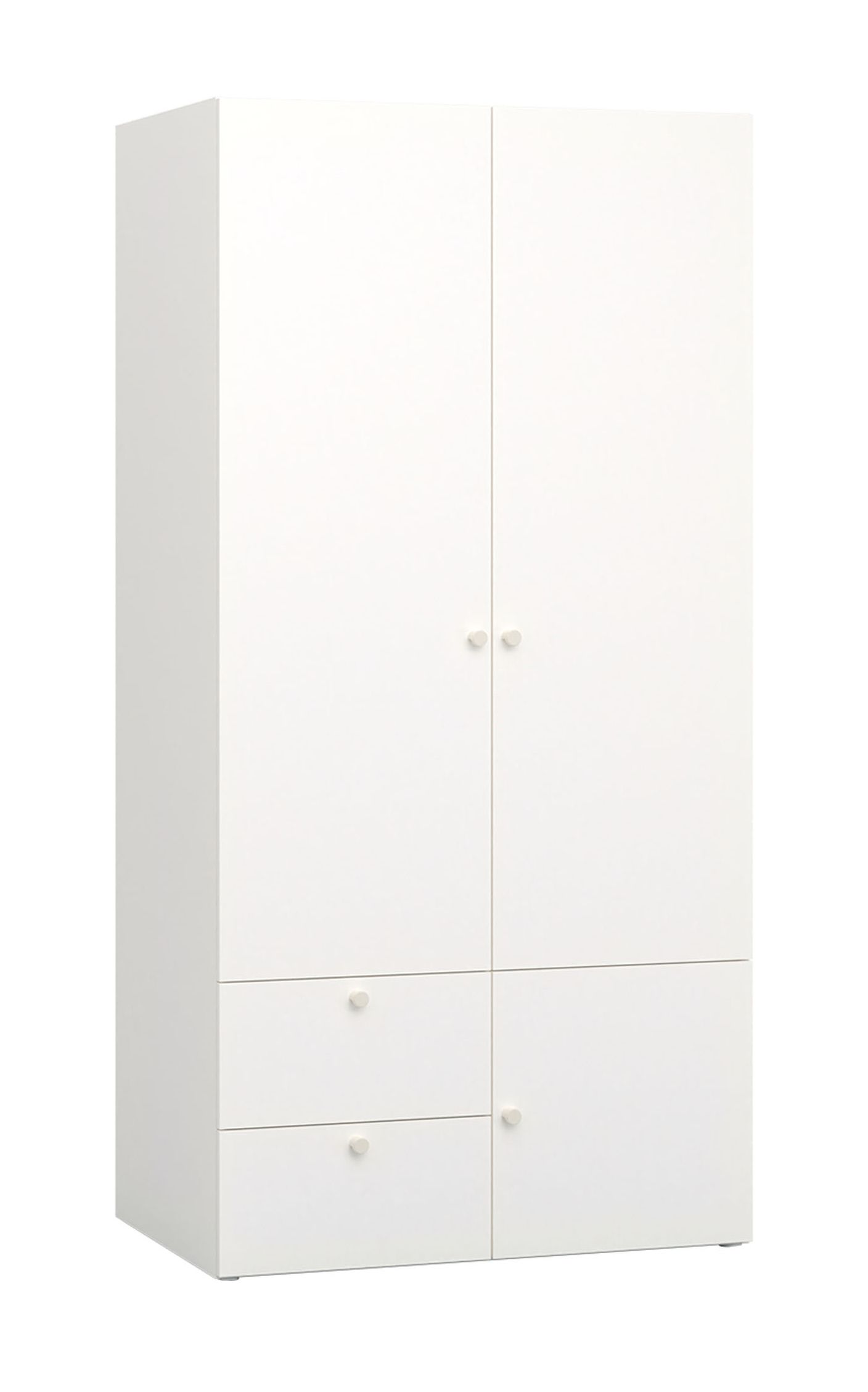 Drehtürenschrank / Kleiderschrank Aenna 26, inkl. LED-Beleuchtung, Farbe: Weiß / Indigo, Maße: 202,5 x 100,5 x 60 cm, zwei Schubladen, sechs Fächer