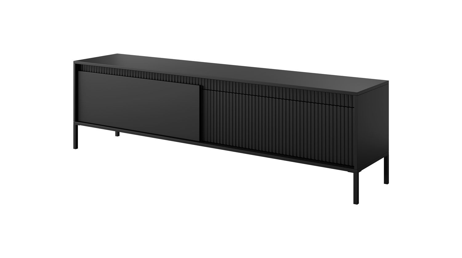 TV-Unterschrank mit stilvoller Front Balta 11, zwei Kippfächer, Push-to-open, Farbe: Schwarz, Maße: 53 x 187 x 39,5 cm, ABS-Kantenschutz, Beine: Metall