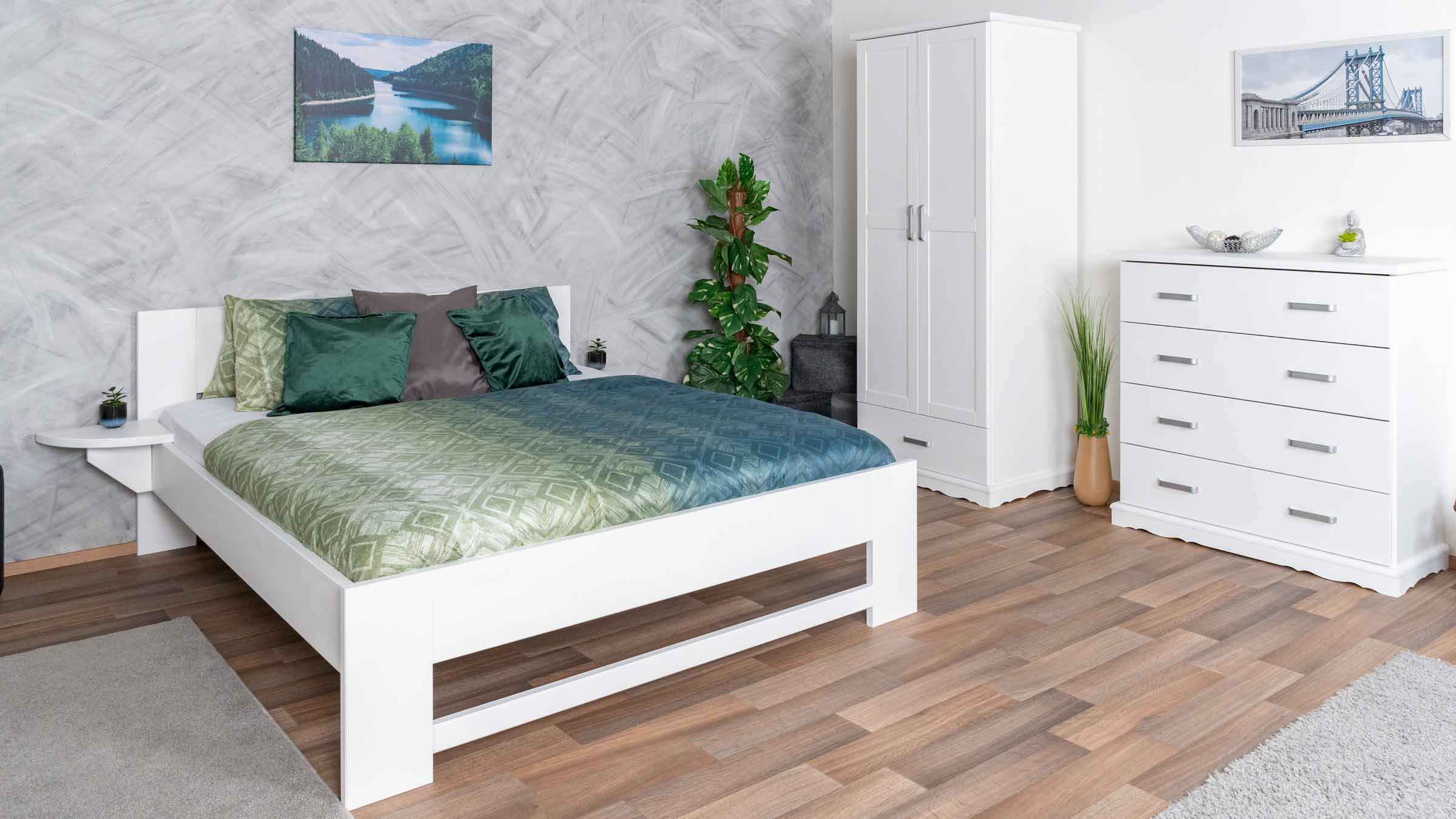 Weißes Schlafzimmer - Set B Bueto, 3-teilig, in Weiß, aus Massivholz, sehr langlebig und stabil