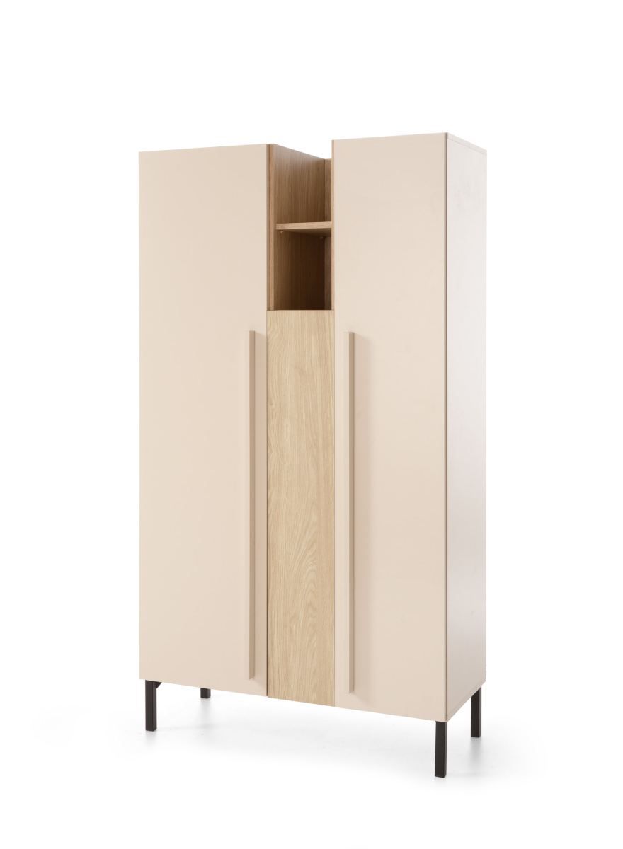 Schrank Authie 05, Beige / Eiche hell, 165 x 90 x 40 cm, mit 9 Fächern, ABS-Kanten, hochwertig verarbeitet, stabil und qualitativ hochwertig