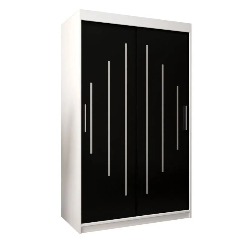 120 cm breiter Kleiderschrank mit 2 Türen | 5 Fächer | Farbe: Weiß / Schwarz Abbildung