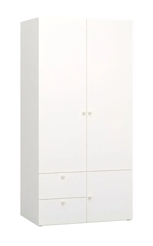 Kleiderschrank mit integrierter LED-Beleuchtung mit Bewegungssensor Aenna 27, Farbe: Weiß / Grau, Maße: 202,5 x 100,5 x 60 cm, zwei Schubladen, eine Kleiderstange