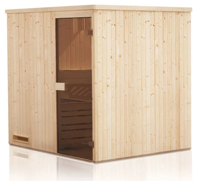 Elementsauna Kawir 68 mm mit Dachkranz - Außenmaße (B x T x H): 144 x 144 x 199 cm