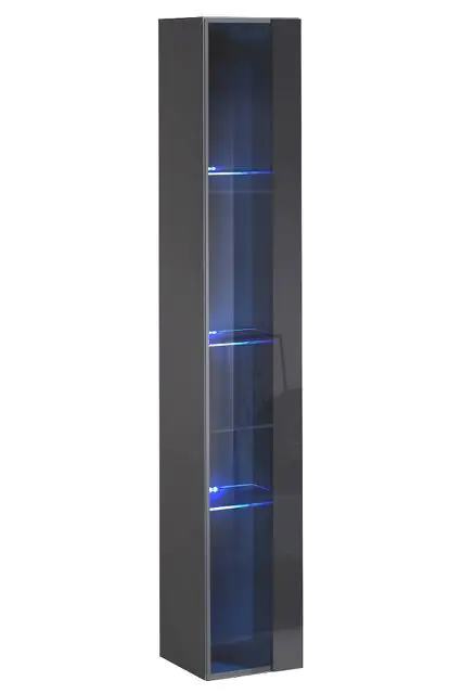 Hängevitrine mit LED-Beleuchtung Fardalen x Funktion T), 180 x 30 cm Push-to-open Grau B (H Abmessungen: 15, mit - Farbe: x x 30