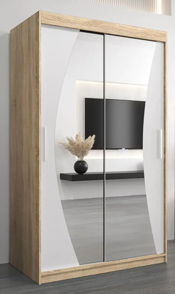 Schiebetürenschrank / Kleiderschrank Combin 02 x x 120 B matt Weiß Eiche x cm Sonoma mit Spiegel, - x 200 / 62 (H T) Abmessungen: Farbe