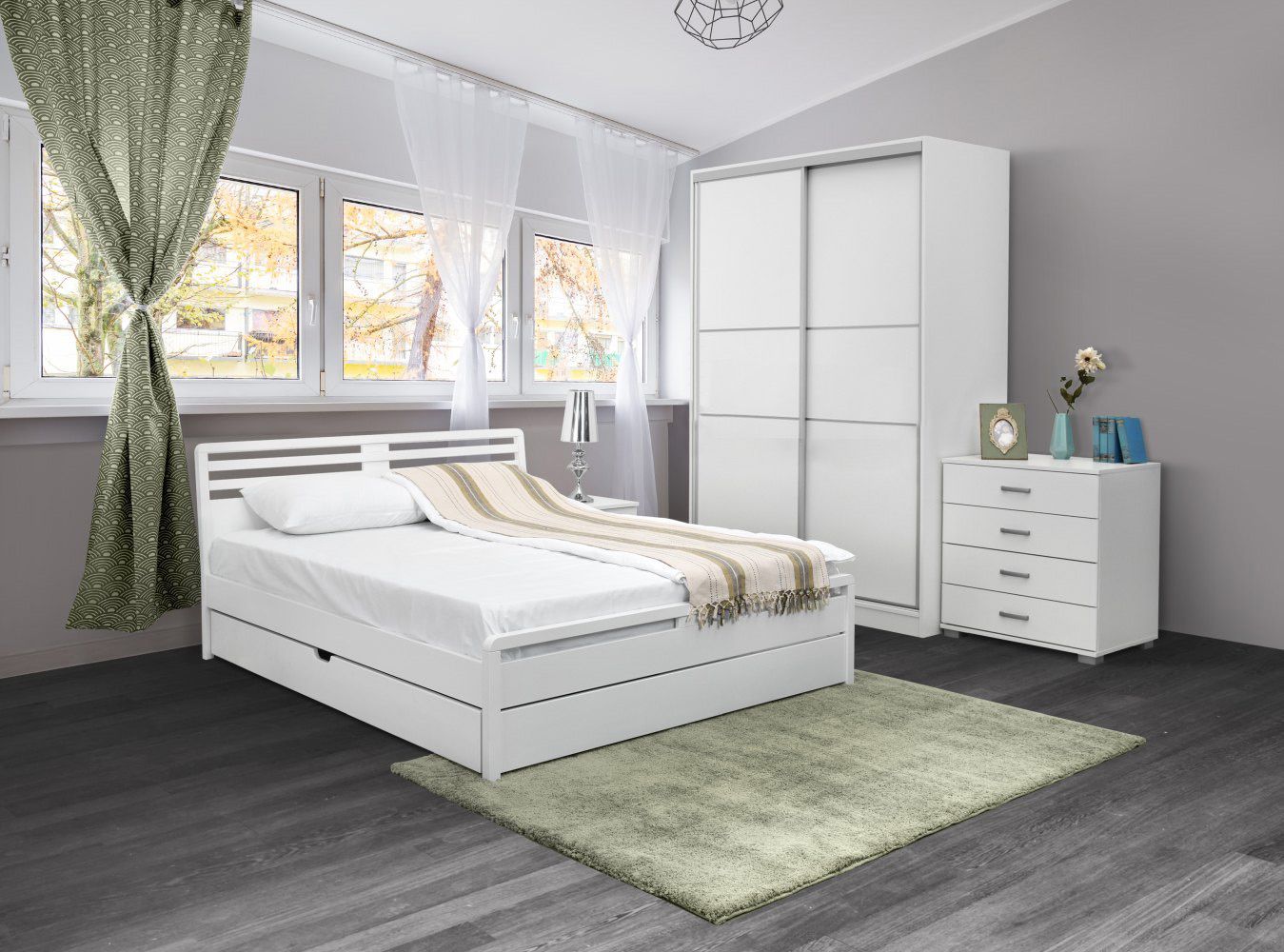 Schlafzimmer Komplett Set G Pontevedra 6 Teilig Teilmassiv Farbe Weiss